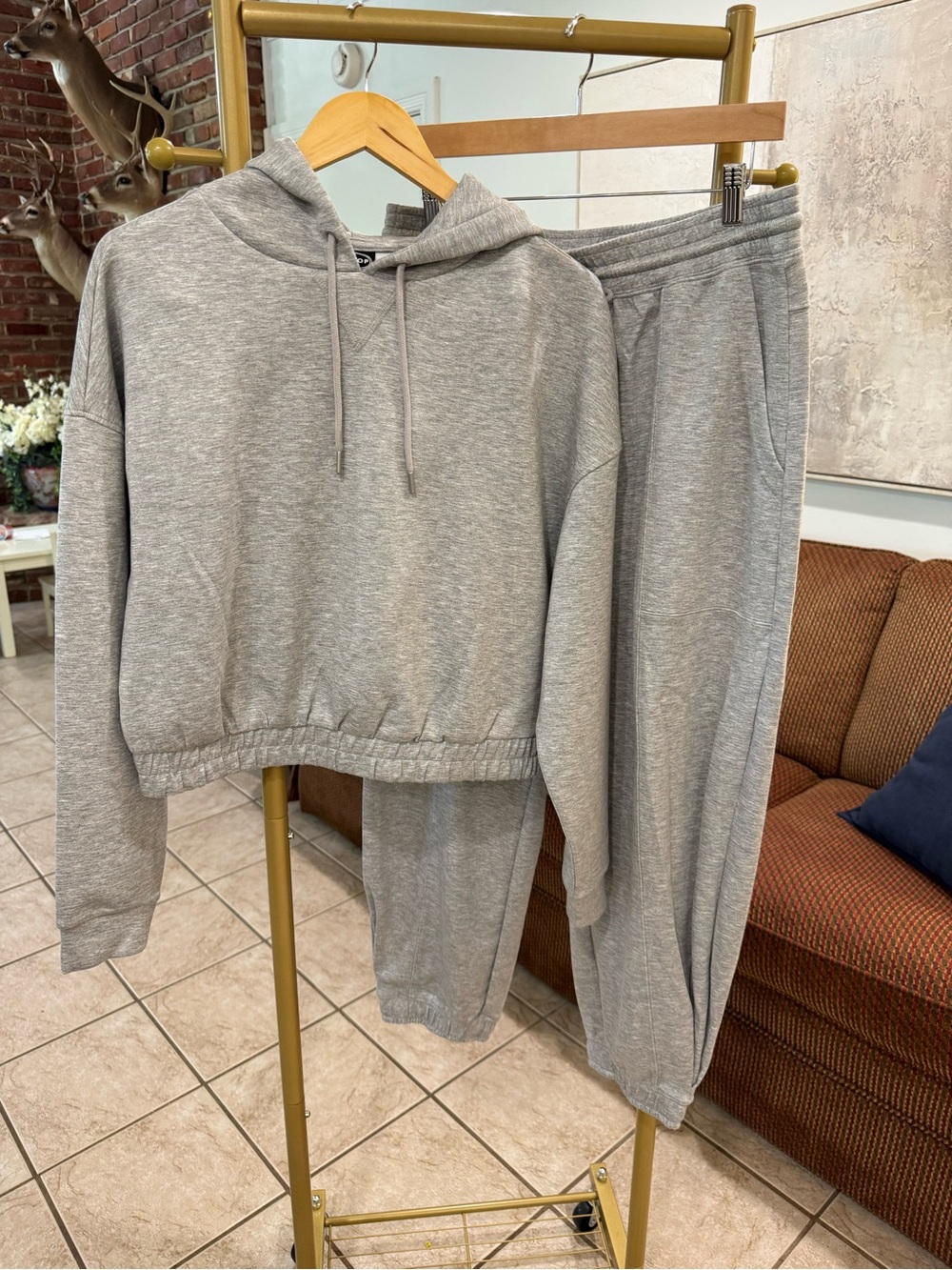 Scoop Scuba Hoodie Jogger Set M 8-10 Heather Gray NWT